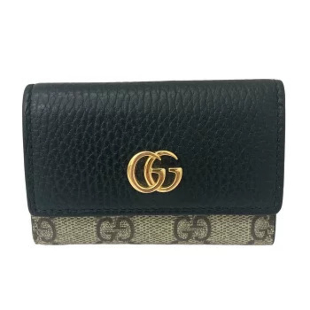 Gucci GG Marmont Case Black Brown Leather Canvas